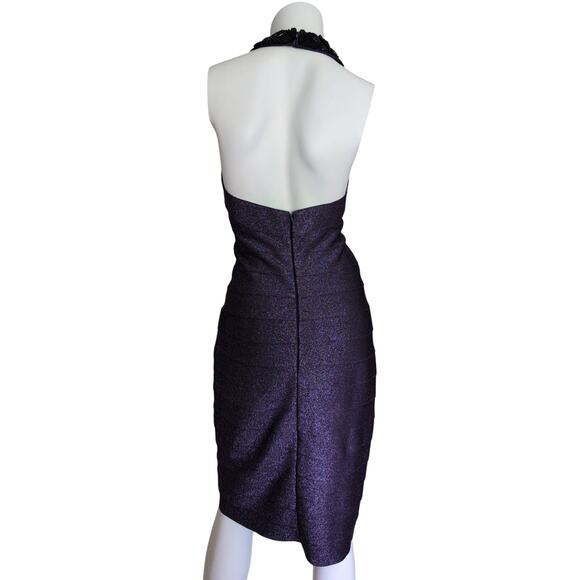Carmen Marc Valvo Purple Beaded Bandage Dress Small Cocktail Evening Party Glam - Picture 2 of 6
